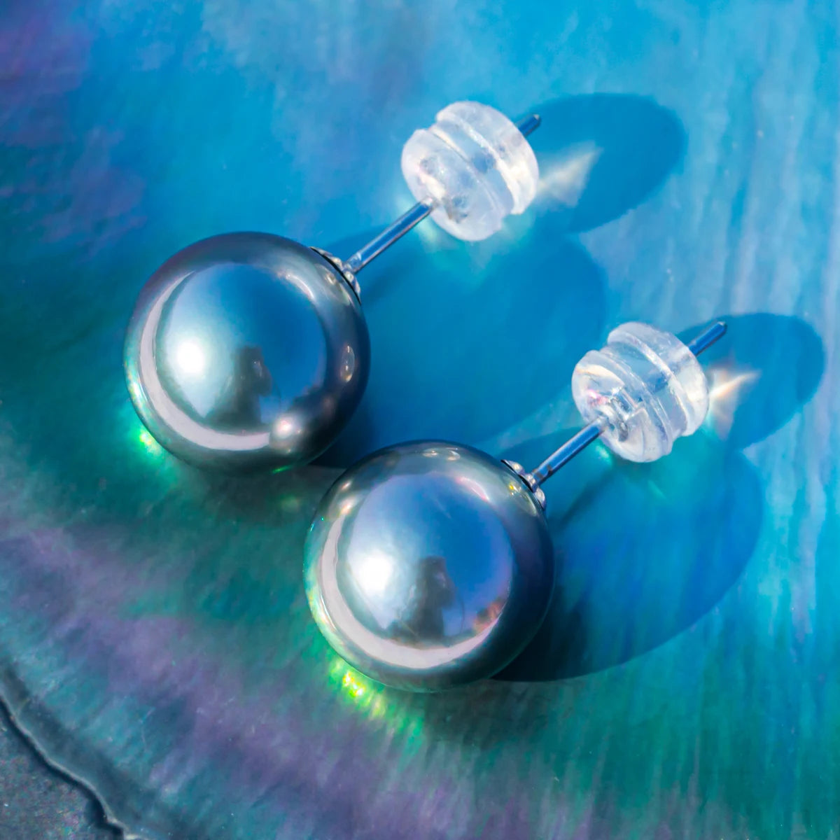 9-10mm Natural Tahitian Pearl Stud Earrings