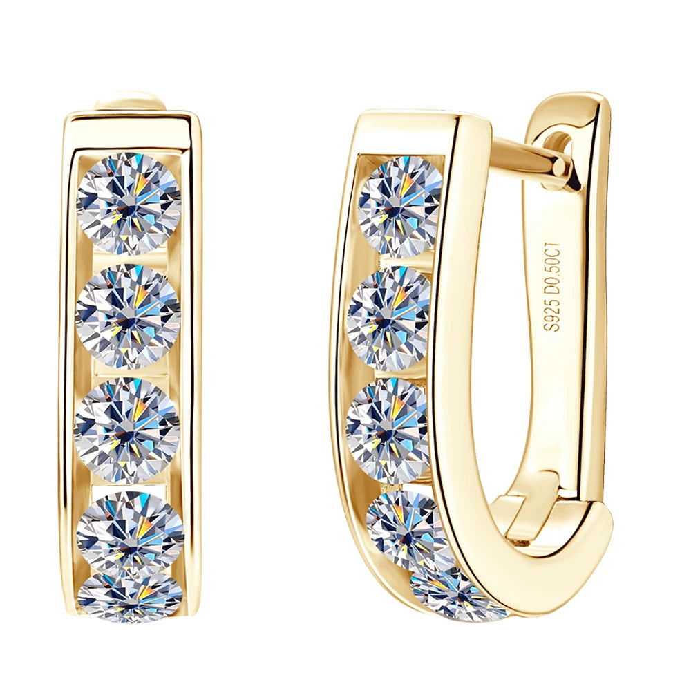Moissanite Earring for Women 925 Sterling Silver Plated Gold Hoop Earrings 3mm 0.1ct Trending Jewelry Accessories