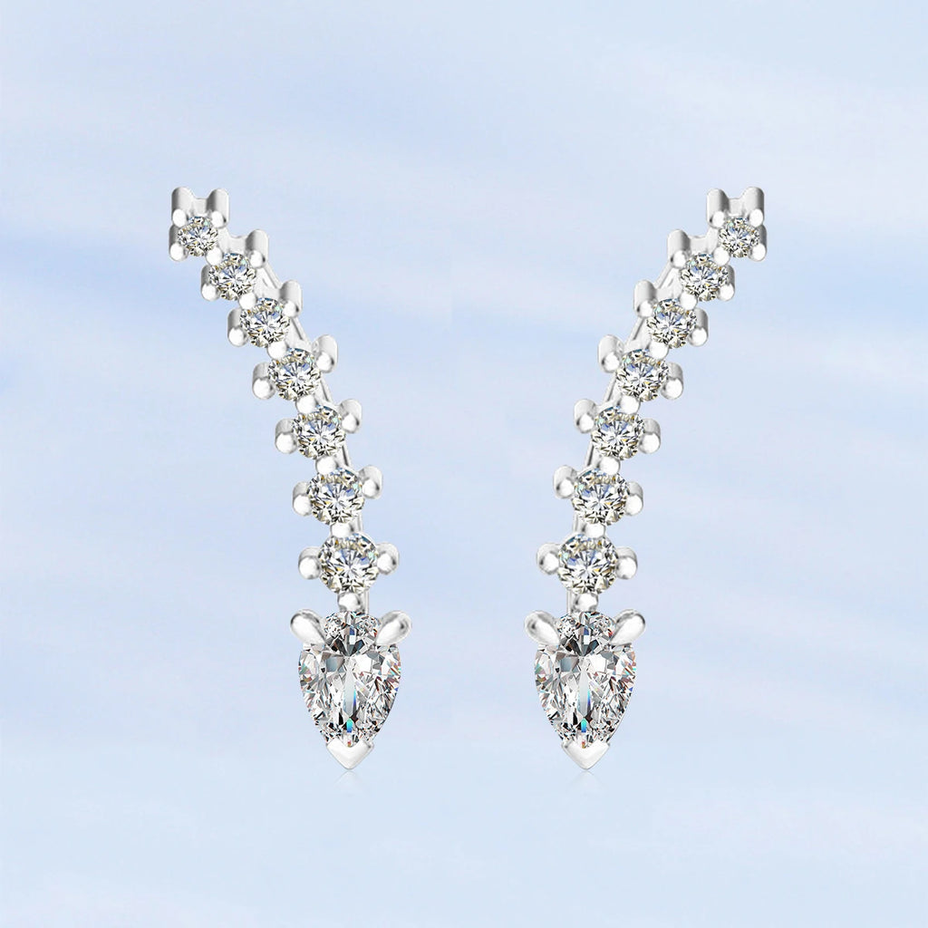 Moissanite Clip On Earrings With Hole In The Ear 925 Sterling Silver Tear Drop