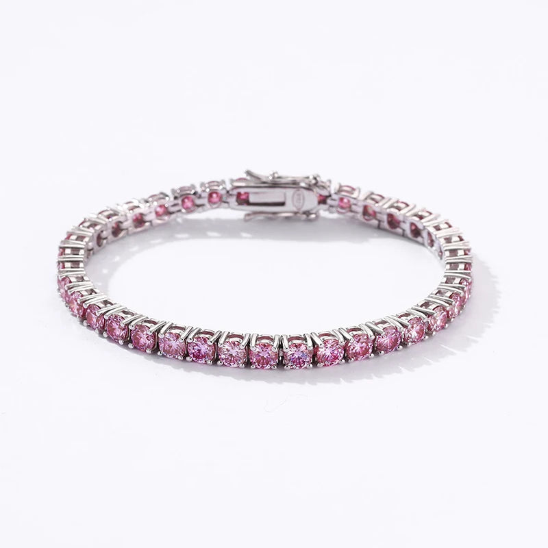 Pink Moissanite Tennis Bracelets for Women Men Pass Diamond Test 100% S925 Sterling Silver Jewelry  3/4/5/6.5MM