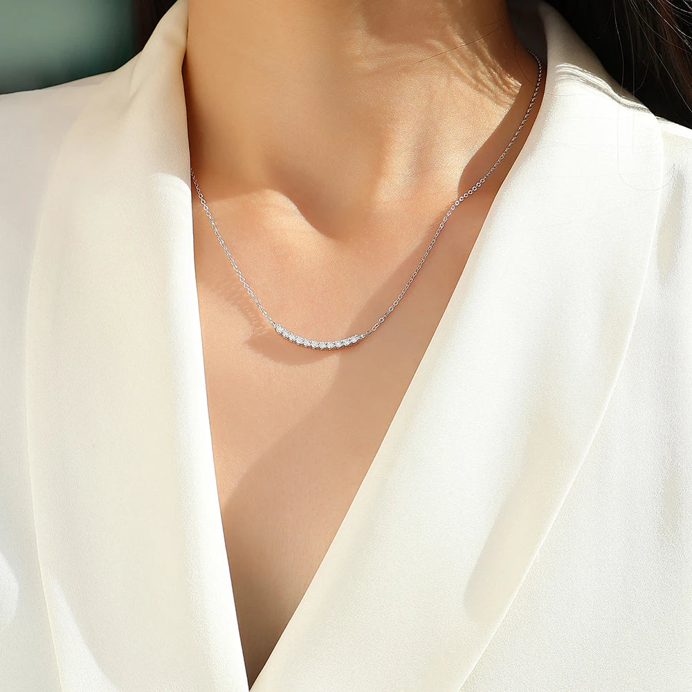 Full Moissanite Necklace S925 Sterling Silver Plated 18k White Gold Smile Necklaces for Women Birthday Gift 2.6mm