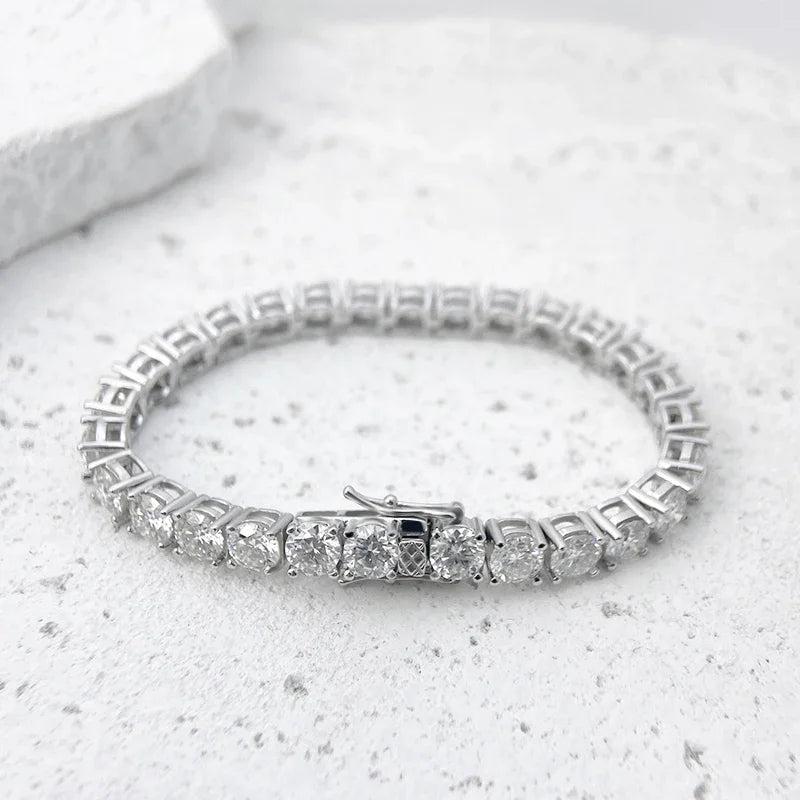Moissanite Tennis Bracelet 3/4/5mm S925 Sterling Silver with 18k Gold Plated Bracelets for Women Man with Certification