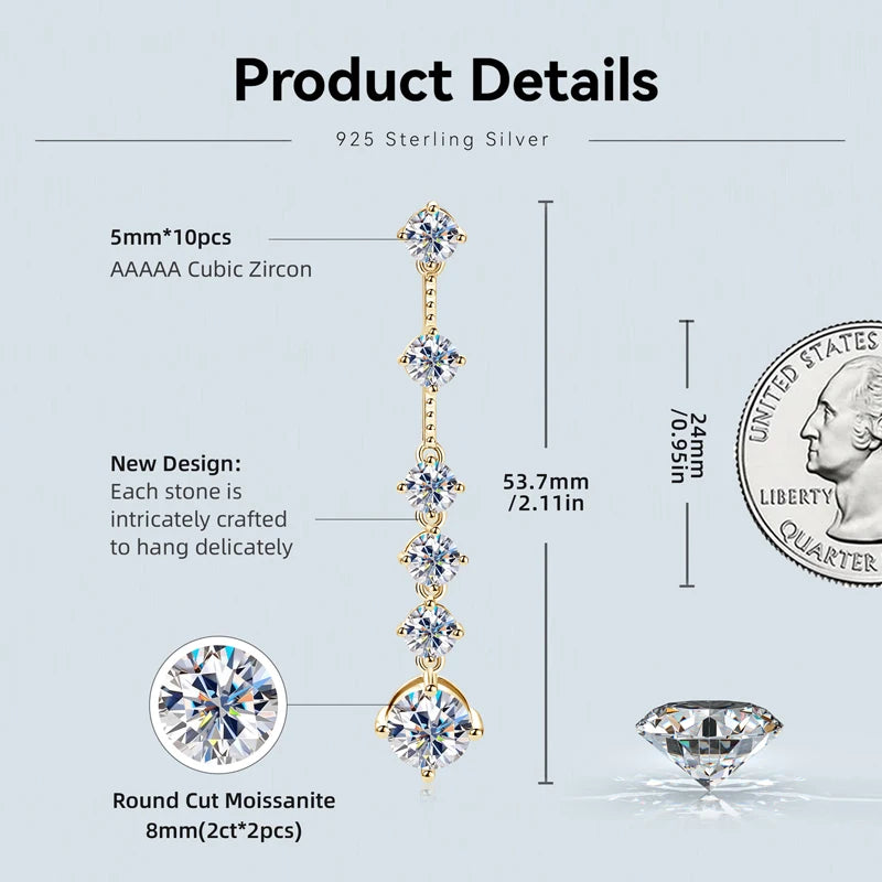 925 Sterling Silver Long Tassel Earrings Sparkling Moissanite Drop Earring