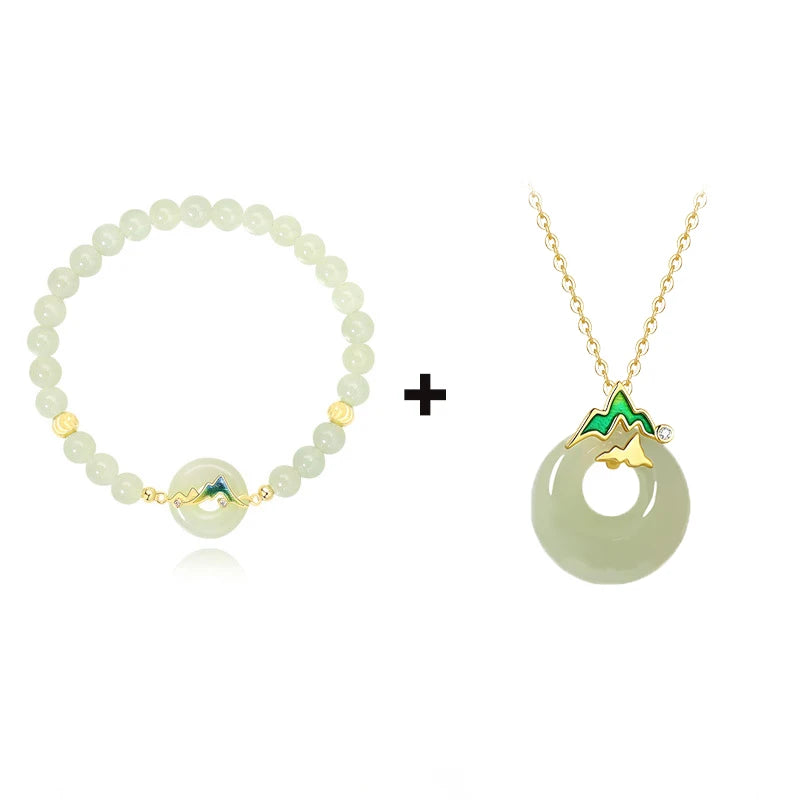 Sterling Silver Hotan Jade Bracelets and Necklaces 2 Piece/Set