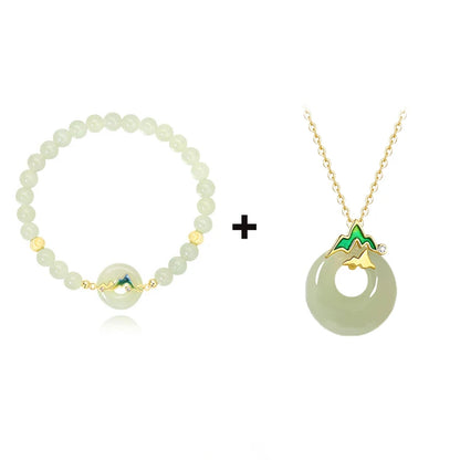 Sterling Silver Hotan Jade Bracelets and Necklaces 2 Piece/Set