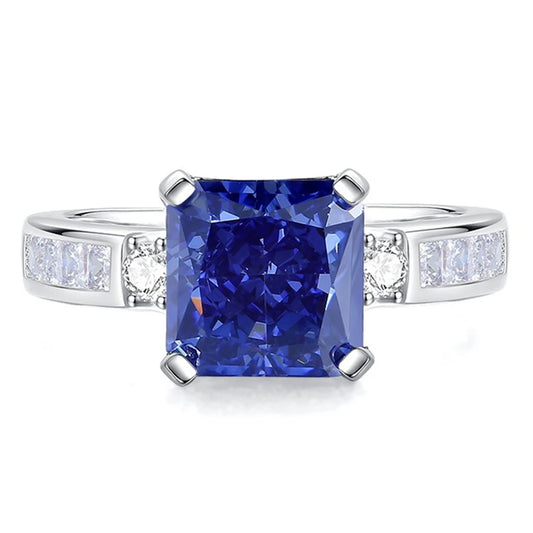 8MM Crushed Ice Cut Tanzanite Citrine Padparadscha High Carbon Diamond Gems Ring 100% 925 Sterling Silver