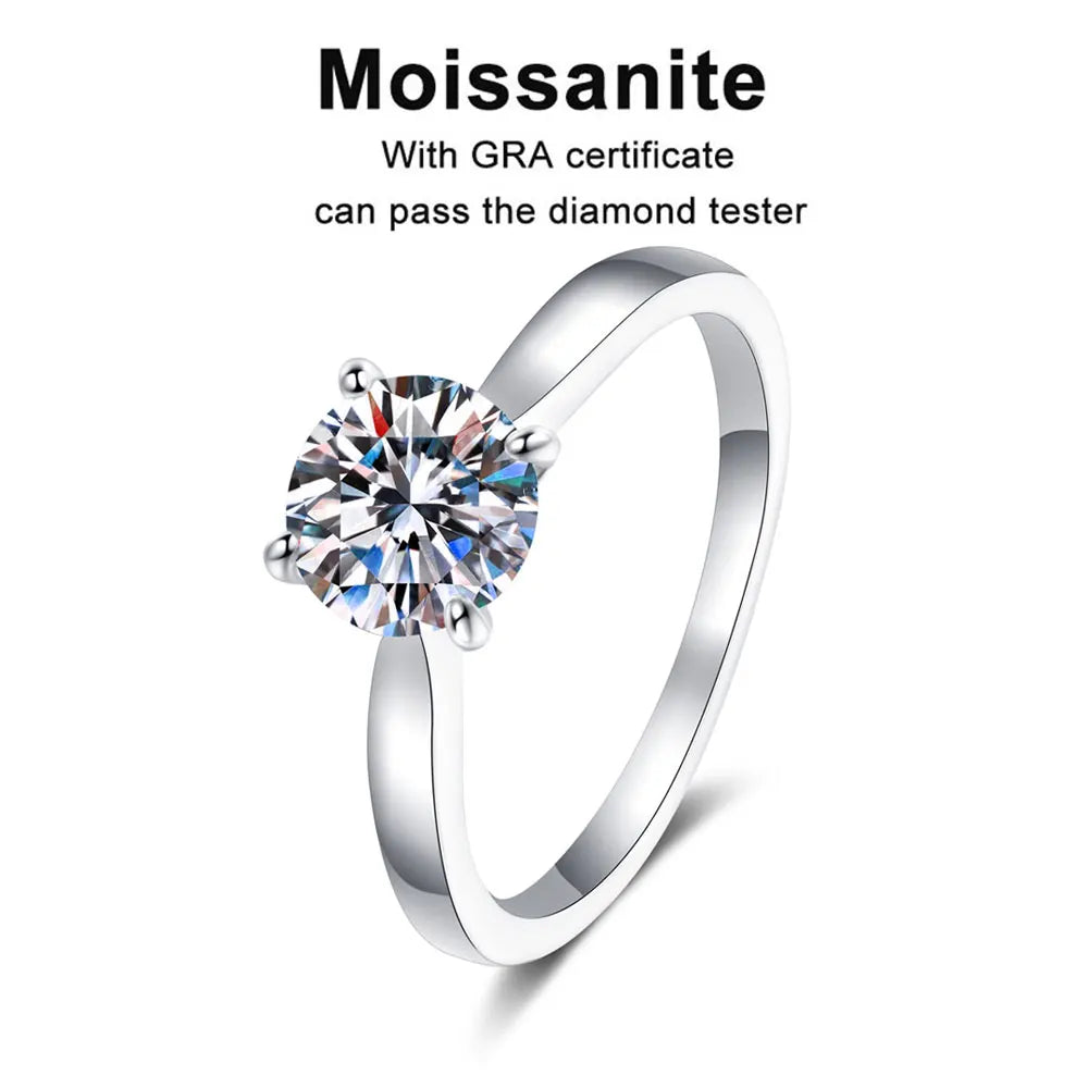 D VVS1 Moissanite Solitaire Ring - S925 Sterling Silver 0.5ct - 2ct