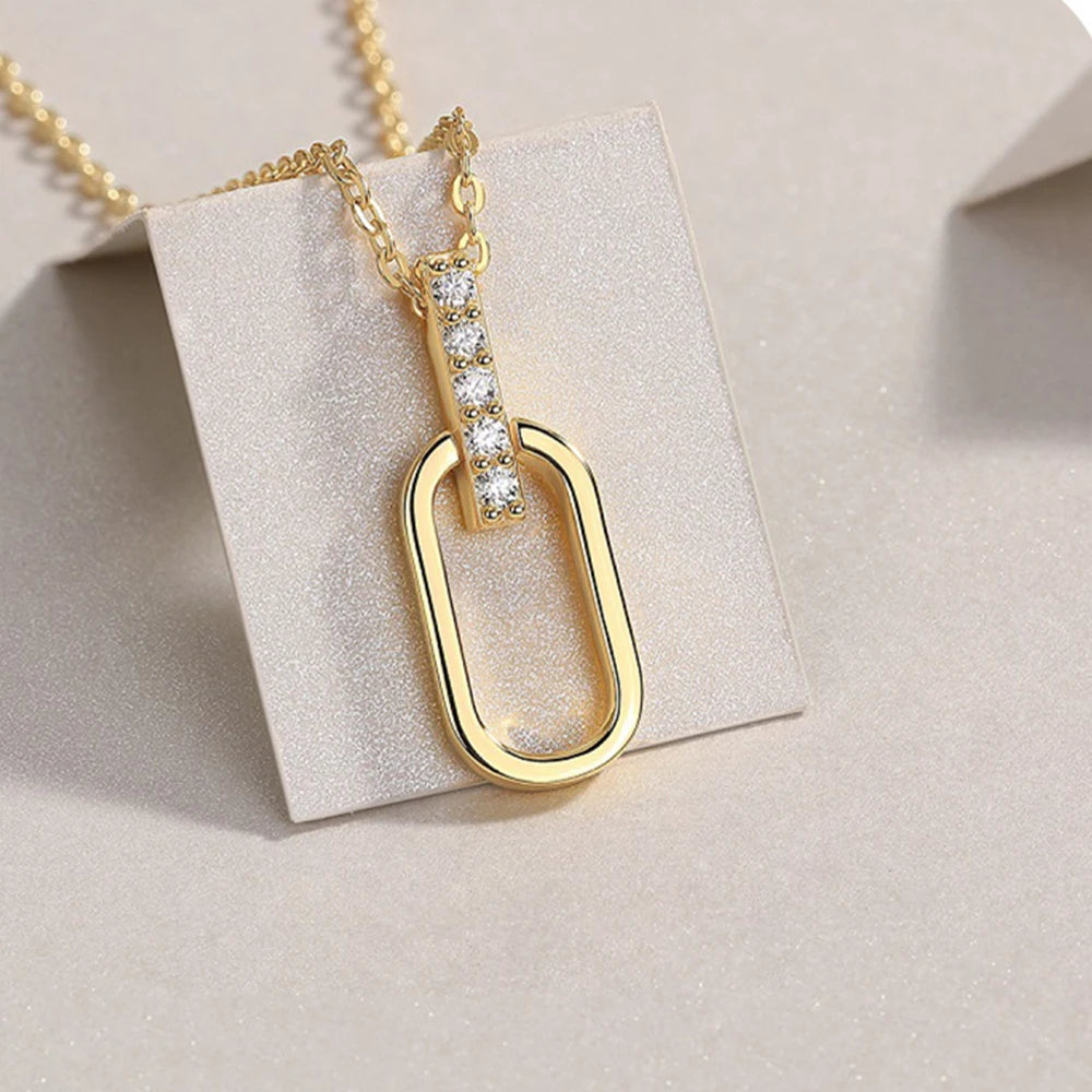 Moissanite Pandent Necklace Adjustable 925 Sterling Silver  2mm Paperclip Clavicle Chain for Women Daily Jewelry