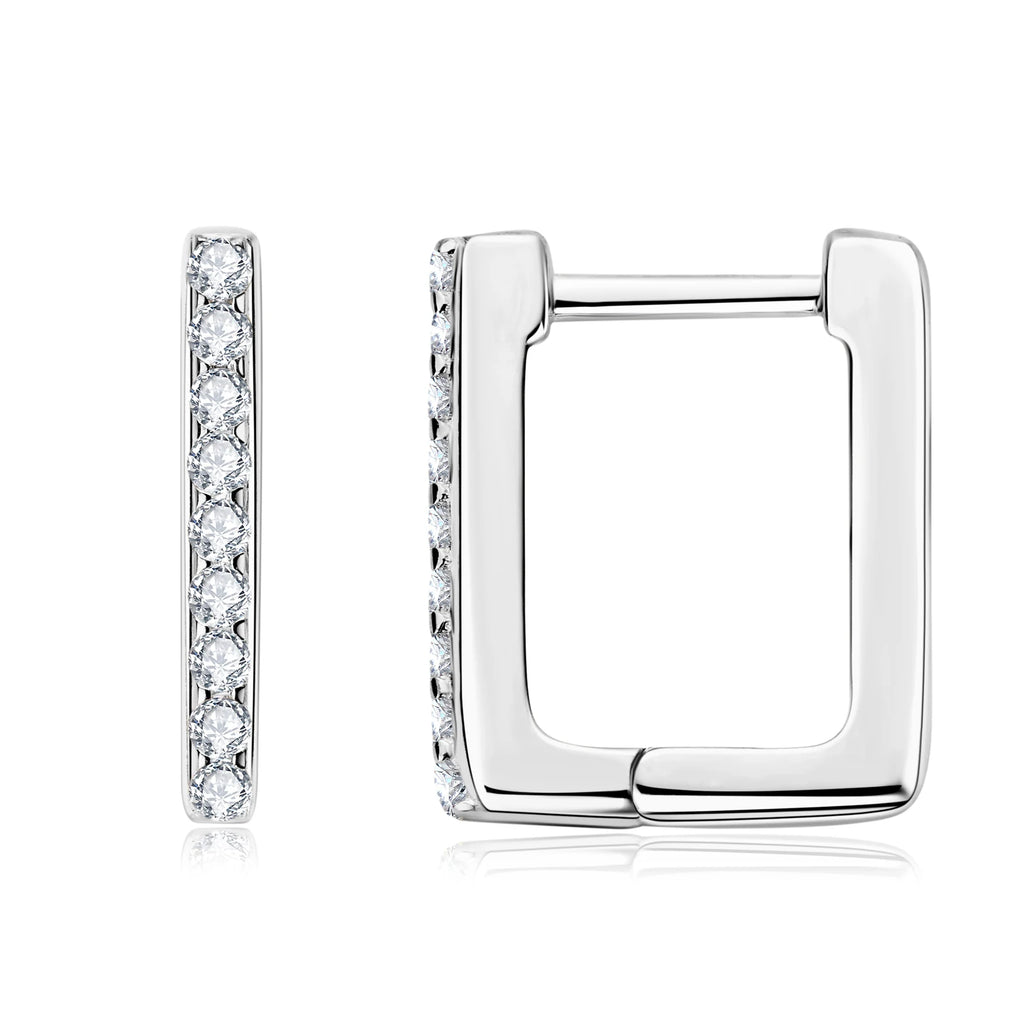 Moissanite Diamond Hoop Earrings for Women 100% 925 Sterling Silver 1.5mm Square Earring Sparkling Jewelry Gifts 18K Gold Plated