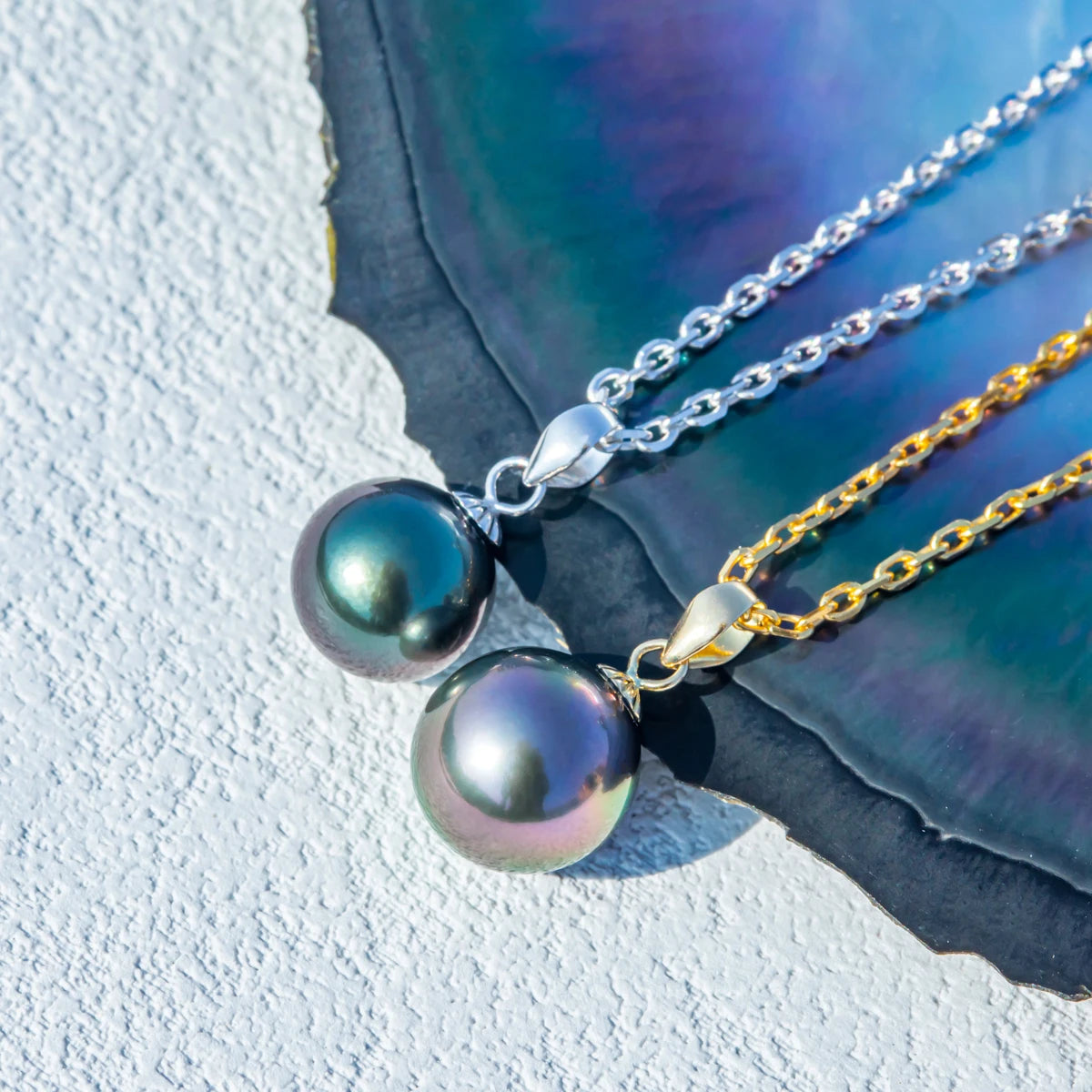 18K White Gold 9-13mm Natural Tahitian Black Pearl Moissanite Pendant Necklace