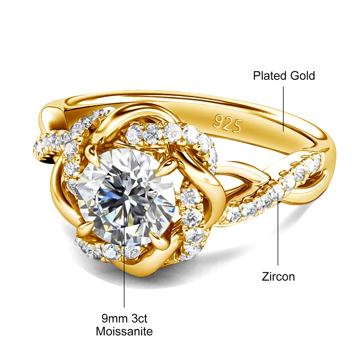Moissanite Diamond Rings Set With Certificate 100% Sterling Silver 925 Luxury 2PCS