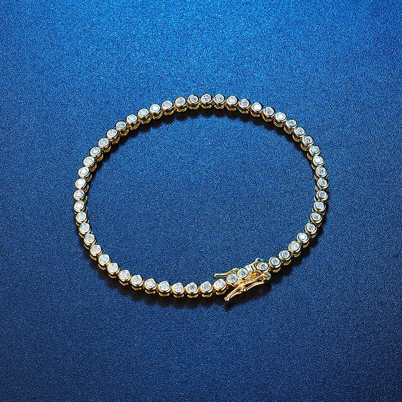 18k Plated 2mm Bubbles Moissanite Tennis Bracelet for Women Luxury Bangles 100% Sterling Silver 925 Full Diamonds Chain