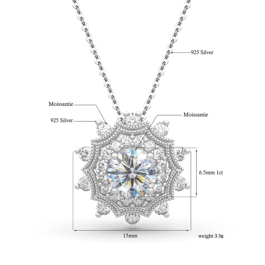 Moissanite Necklace Pendant Solid Sterling Silver 925 Jewelry Round 6.5mm 1ct