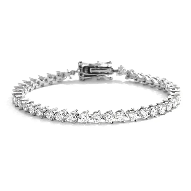 Moissanite Tennis Bracelet 3mm for Women 3 Claws Full Lab Diamond S925 Sterling Silver Plated White Gold Bracelets