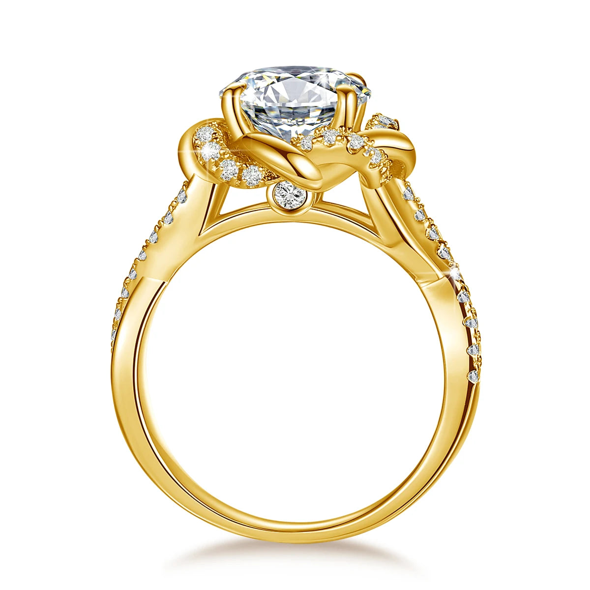Moissanite Ring Yellow Gold 3ct With Certificate High Quality Wedding Party Jewelry