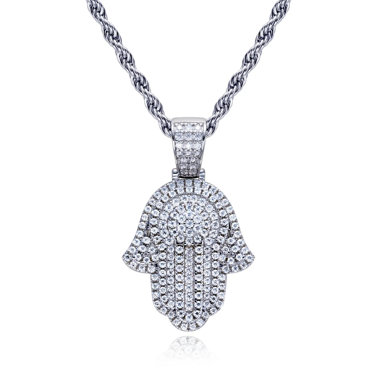 Iced-Out Moissanite Palm Pendant – 925 Silver Hip Hop Necklace
