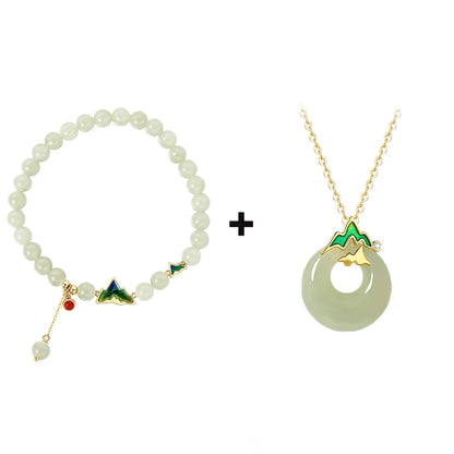 Sterling Silver Hotan Jade Bracelets and Necklaces 2 Piece/Set