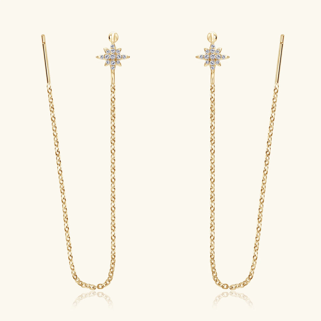 925 Sterling Silver Ear Cuff Earrings Chain for Women Full Moissanite Drop Dangle Ear Stud Star Crawler Wrap Earrings Jewelry