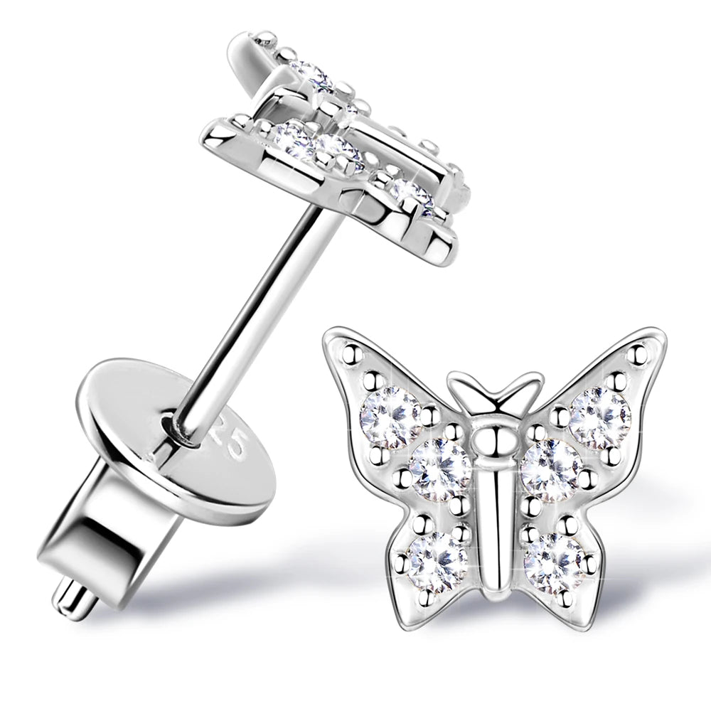 925 Silver Butterfly Earrings 1.2mm Full Moissanite Studs Earrings For Women Sparkling Diamond Small Ear Stud Jewelry Girl Party