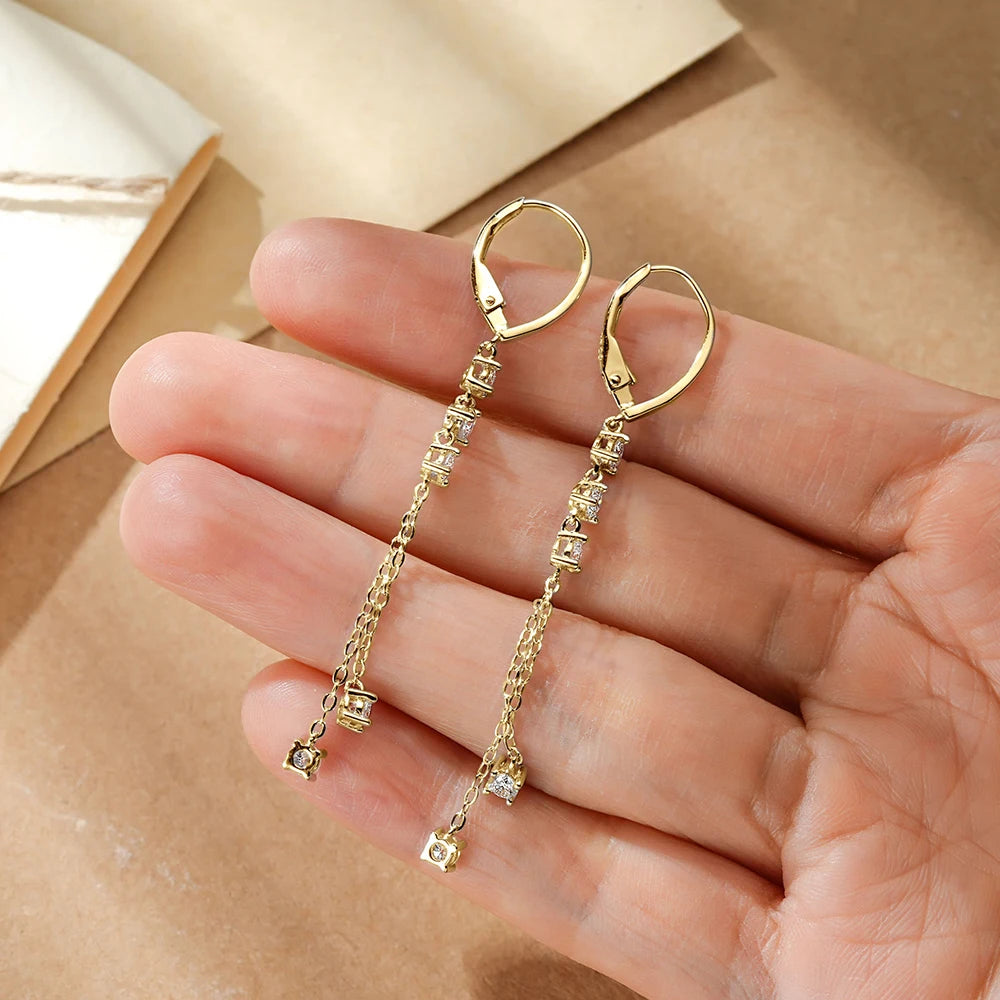 Full Moissanite Drop Earrings for Women Long Tassel Sterling Silver 925 Plated 18k Jewelry 3mm Lab Diamond GRA
