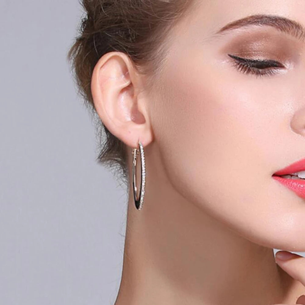 Hoop Earrings for Women Original 925 Sliver VVS1 Diamond Ear Studs Trendy All Moissanite