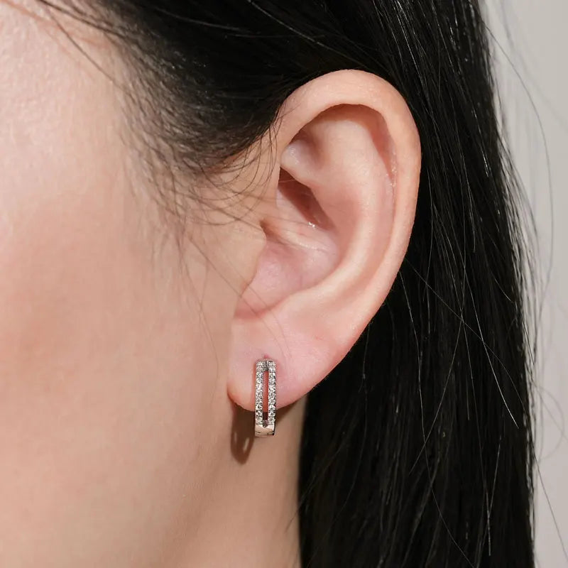 925 Sterling Silver Hoop Earrings 1mm Round Moissanite Diamond