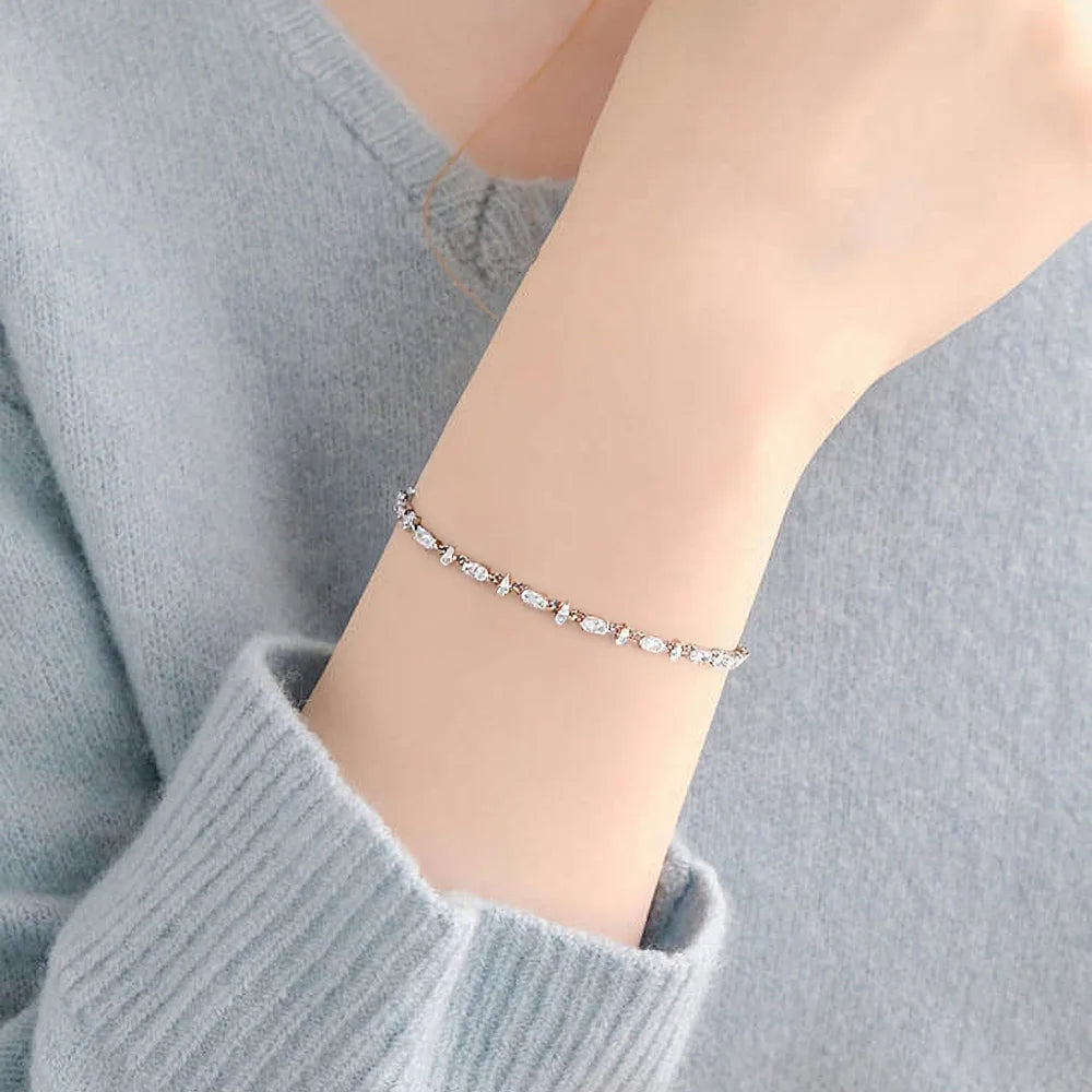 Oval Pear Cut Moissanite Tennis Bracelet s925 Silver Plated 18k White Gold GRA Certified Thin Bracelets for Women Man