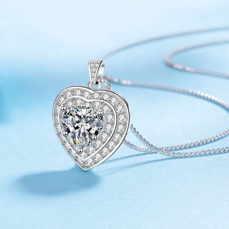 Women Engagement 18K White Gold Wedding Jewelry 4CT Moissanite Diamond Girl Birthday Gift PT950 Platinum Heart Shaped Necklaces