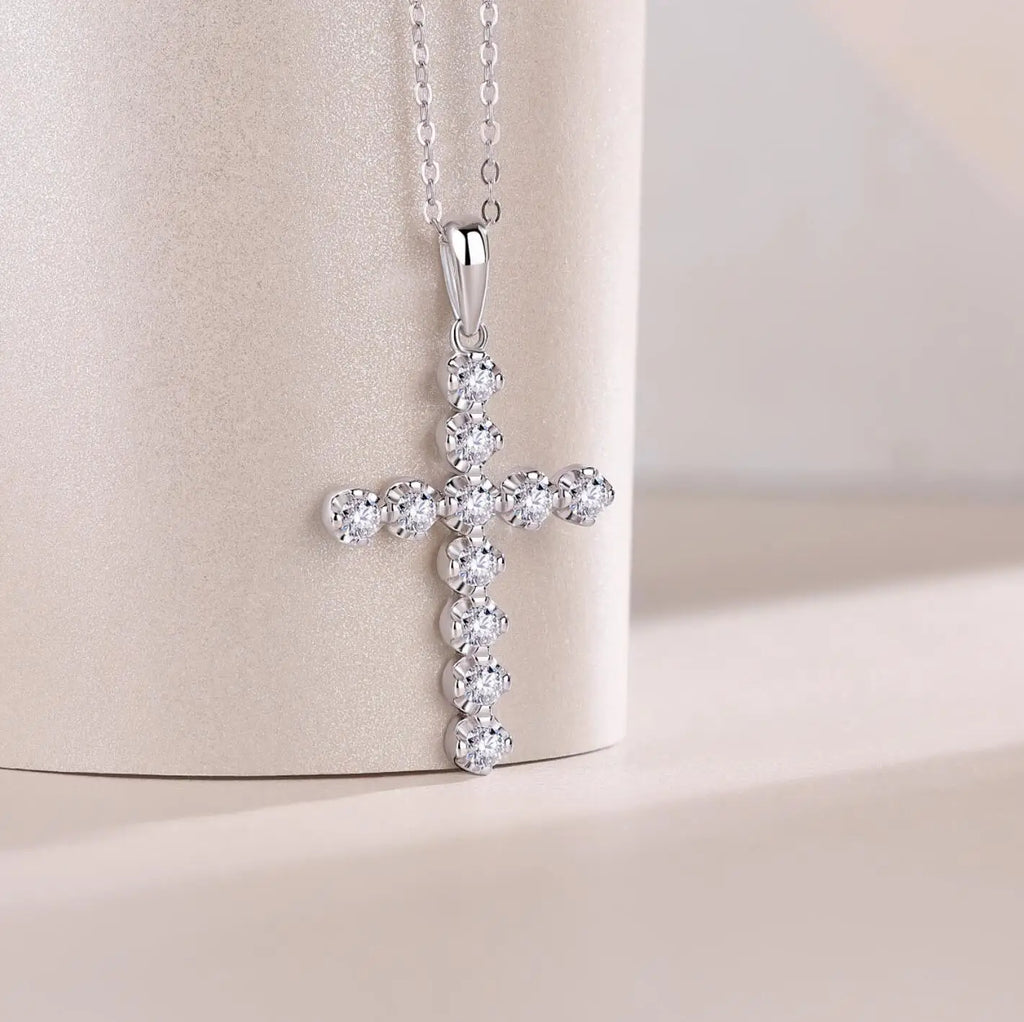 Moissanite Cross Pendant Necklace for Women Original s925 Sliver 2.5mm Collar Neckalces 2024 Trend Goth Party Wedding Jewelry