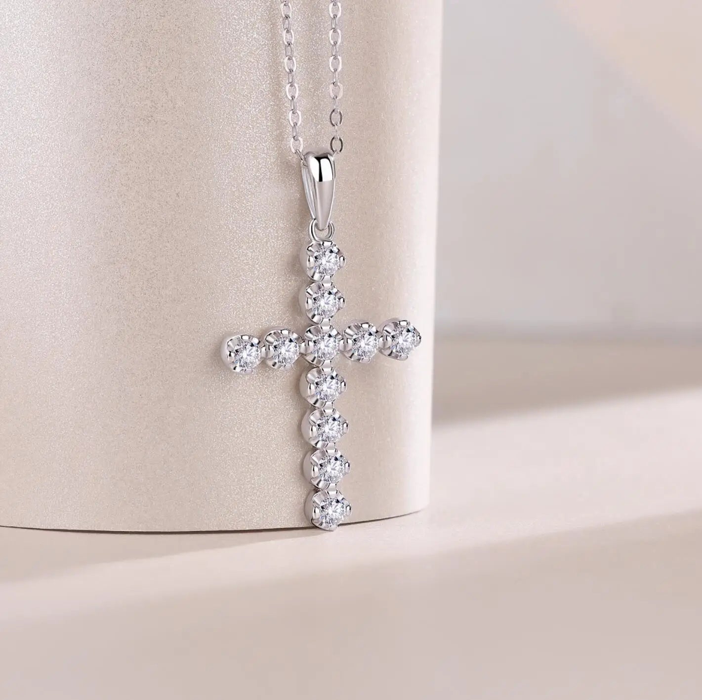 Moissanite Cross Pendant Necklace for Women Original s925 Sliver 2.5mm Collar Neckalces 2024 Trend Goth Party Wedding Jewelry