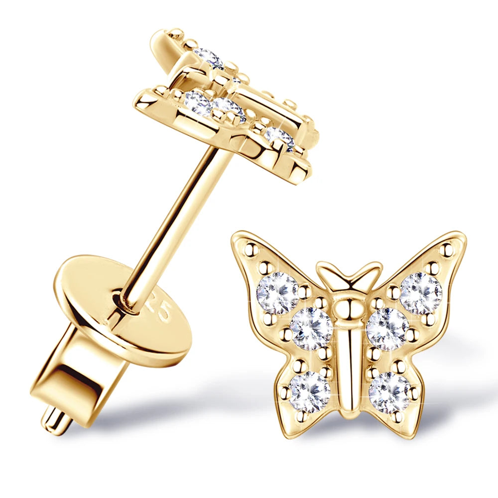 925 Silver Butterfly Earrings 1.2mm Full Moissanite Studs Earrings For Women Sparkling Diamond Small Ear Stud Jewelry Girl Party
