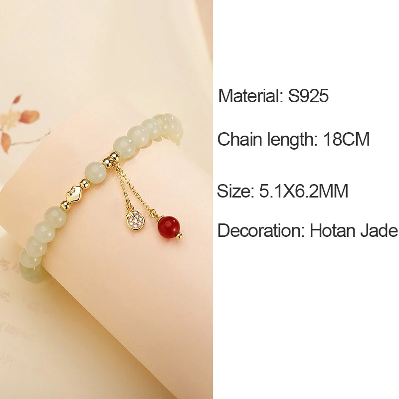 Hetian Jade Hand String S925 Sterling Silver Persimmon Lucky Bracelet