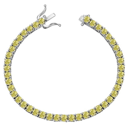 4 MM Citrine Gemstone Tennis Chain Bracelets 925 Sterling Silver Round Cut