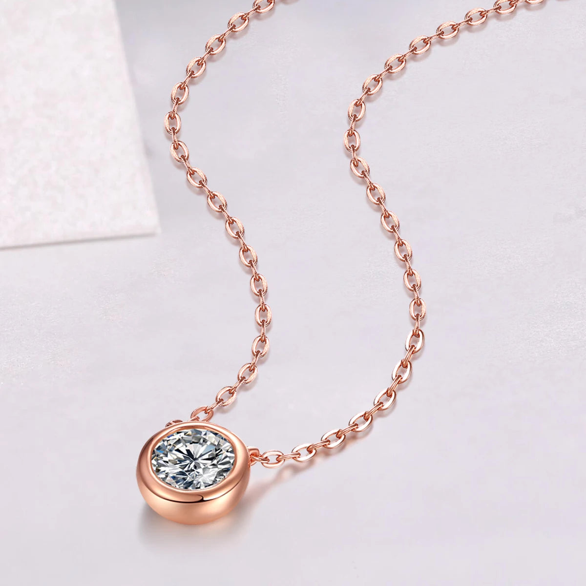 Rose Gold 1CT Moissanite Pendant Necklace For Women D Color Lab Created Diamond Choker Chain Original 925 Silver Jewelry Gift