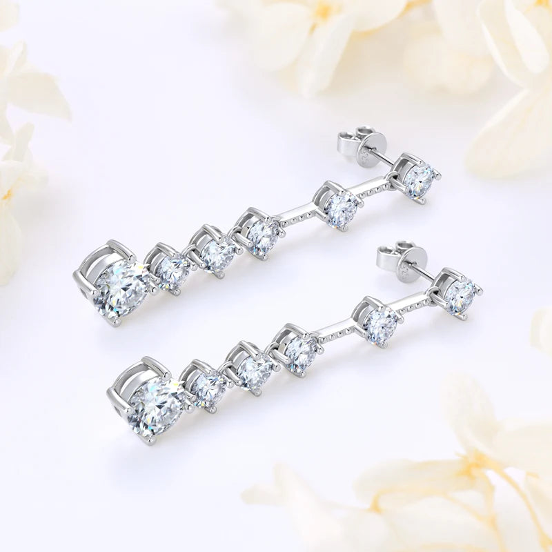 925 Sterling Silver Long Tassel Earrings Sparkling Moissanite Drop Earring