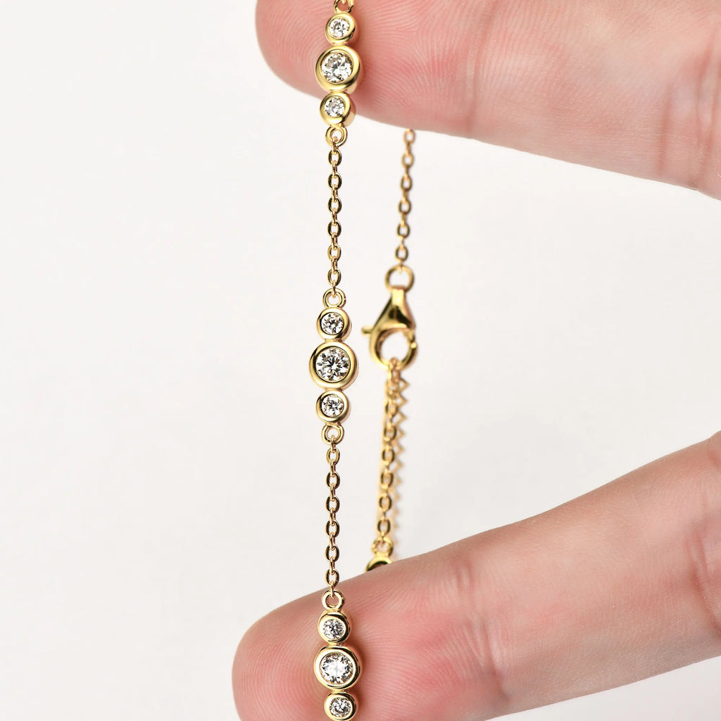 Moissanite Bracelets Real 925 Sterling Silver Adjustable Chain Bracelets for Women With GRA Certificate 3mm 2mm