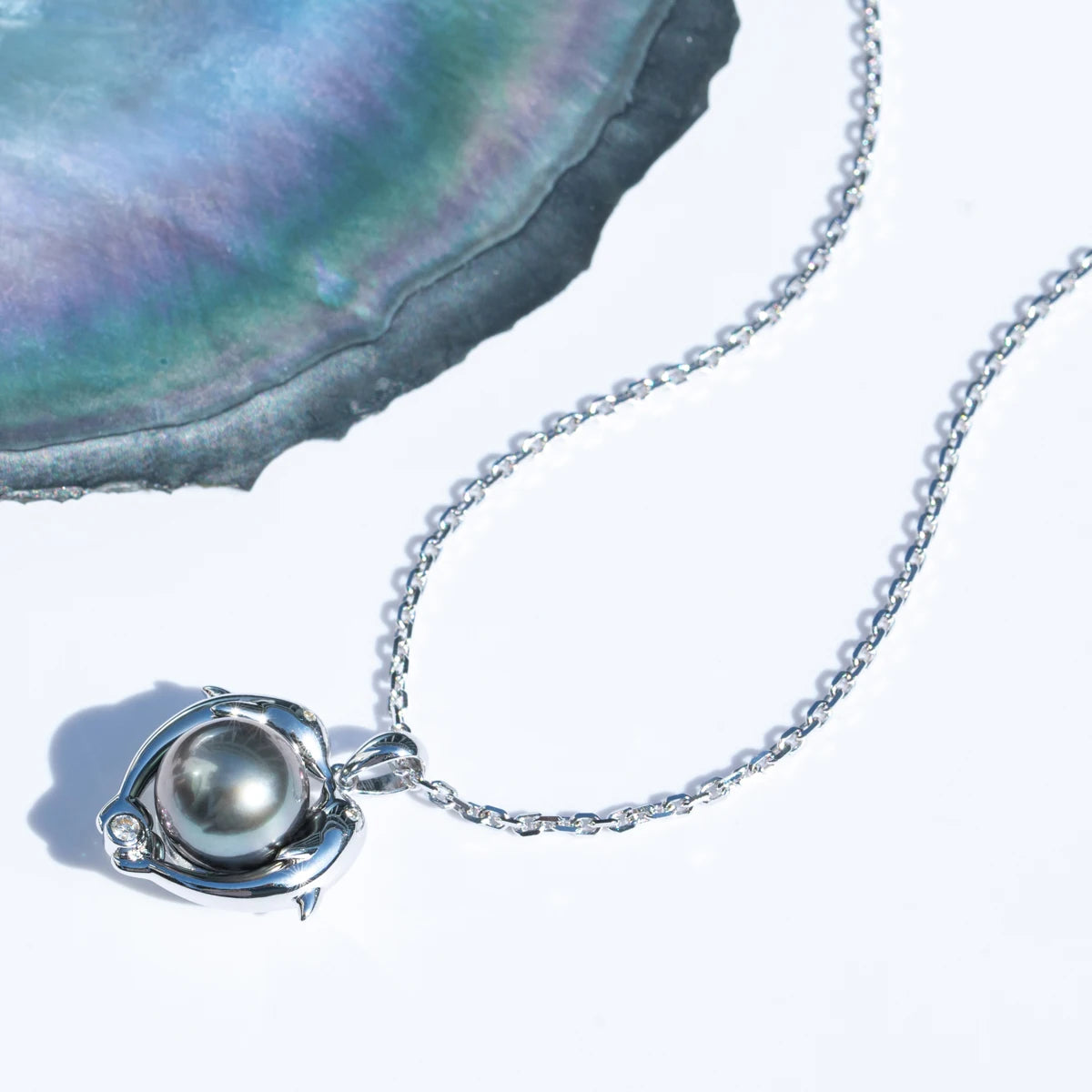 10-11mm Tahitian Black Pearl Dolphin Necklace