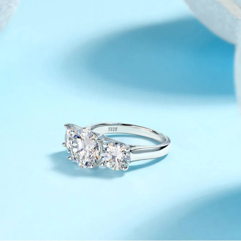 Three Stone S925 Sterling Silver 3ct Full Moissanite Ring for Women Engagement Jewelry