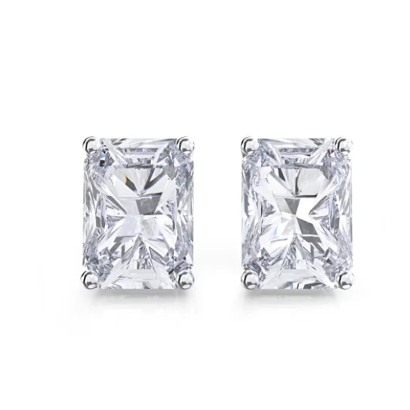 D VVS1 Emerald Cut Moissanite Studs | S925 Silver 0.5-2ctw