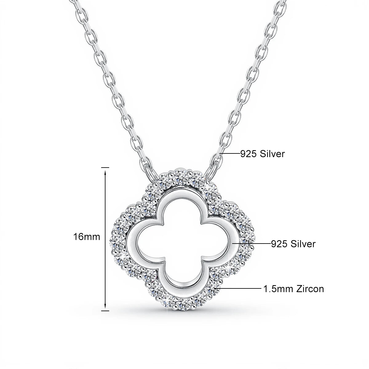 1.5mm D Color Moissanite Four Leaf Clover Pendant 925 Sterling Silver Necklace