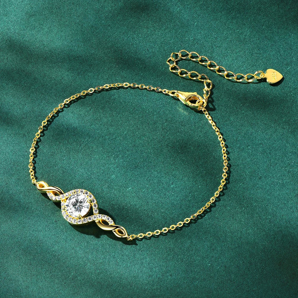 Moissanite Bracelets for Women D VVS1 6.5mm 1CT Round Lab Diamond S925 Sterling Silver Plated 18k Dainty Bracelet