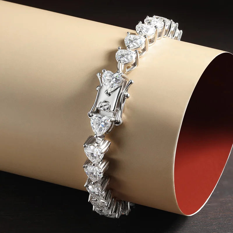Heart Moissanite Tennis Bracelet Original 925 Sterling Silver Plated 18k White Gold D VVS1