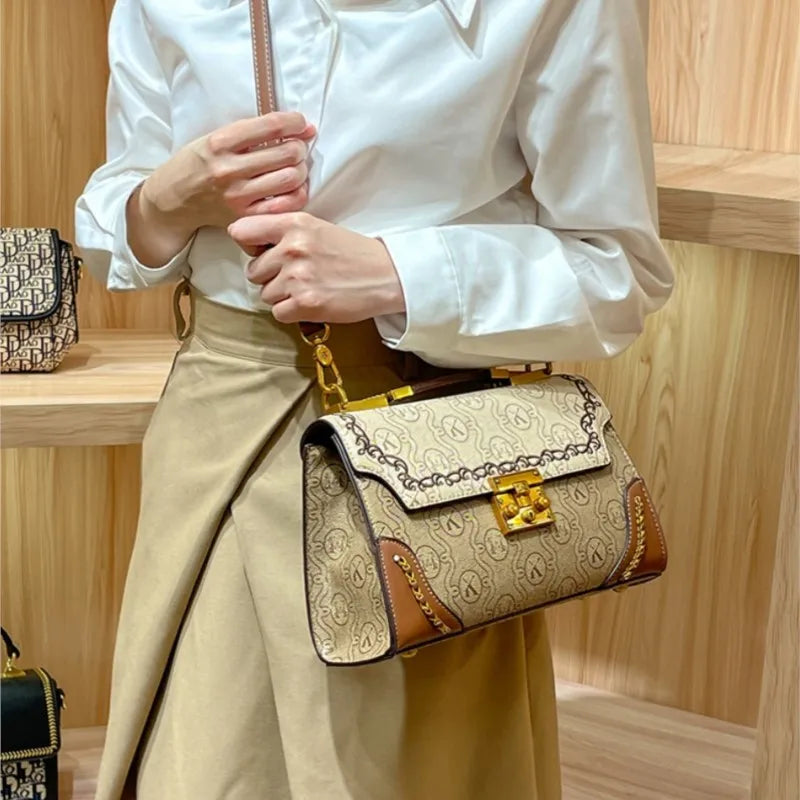 High-end leather shoulder bag designer retro crossbody bag