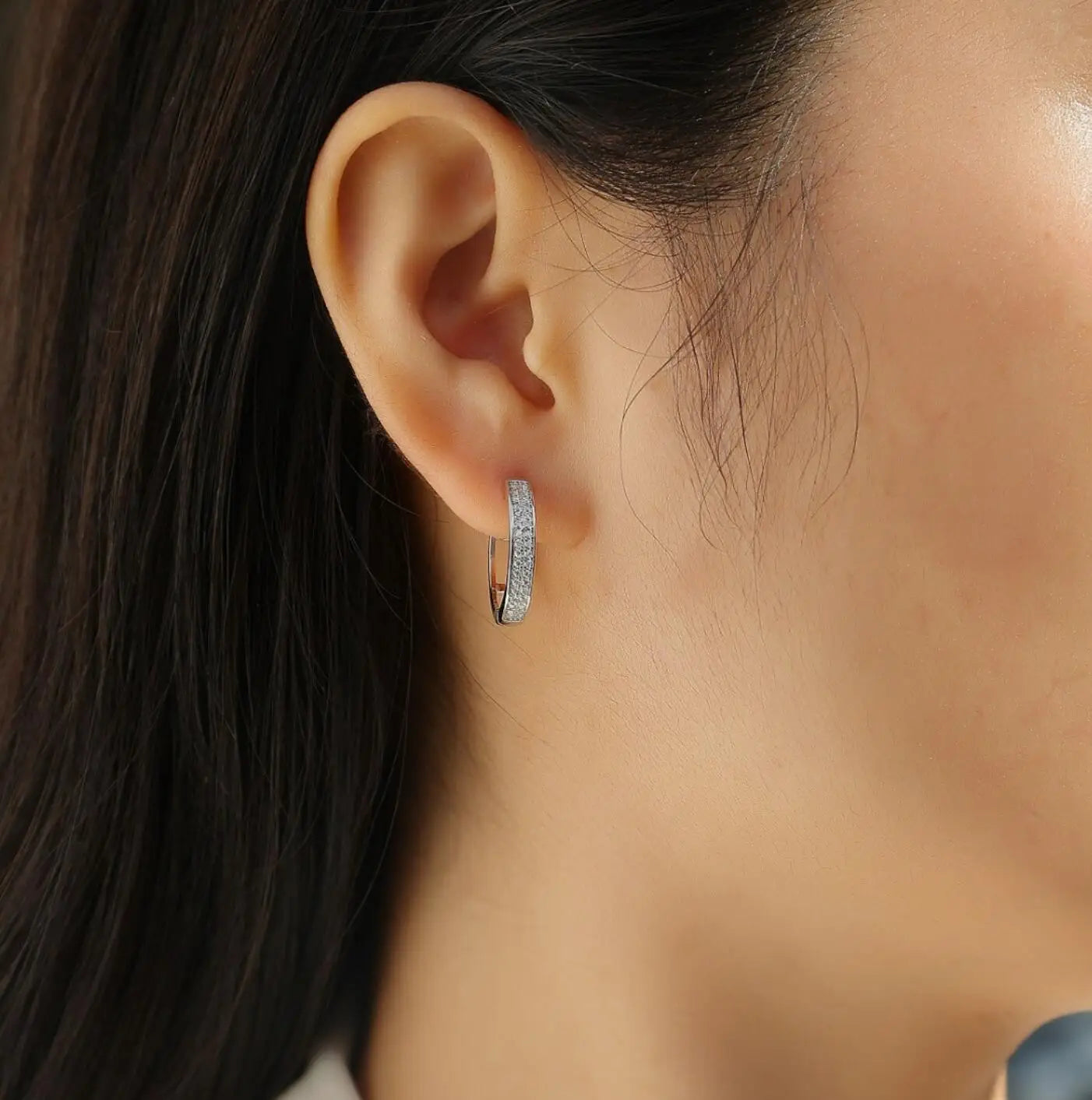 1mm Full Moissanite Hoop Earrings for Women Sparkling Lab Diamond Earring Pure 925 Silver 18K Gold Plated Jewelry