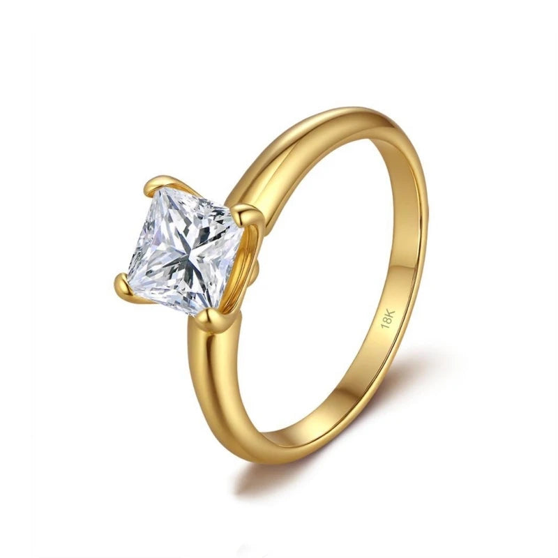 Women Engagement 18K Gold Wedding Band Square 1CT Moissanite Diamond Girl Birthday Gift Office Lady Valentine's Day Fine Jewelry