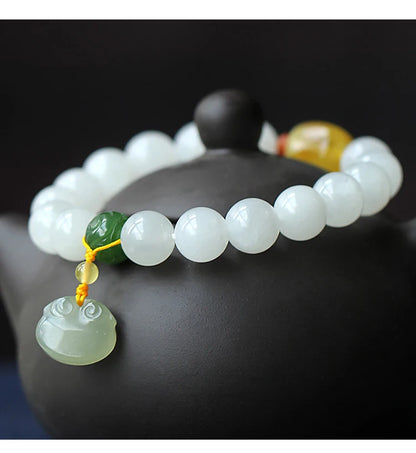 Hand String For Women Elegant Hetian White Jade Buddha Beads