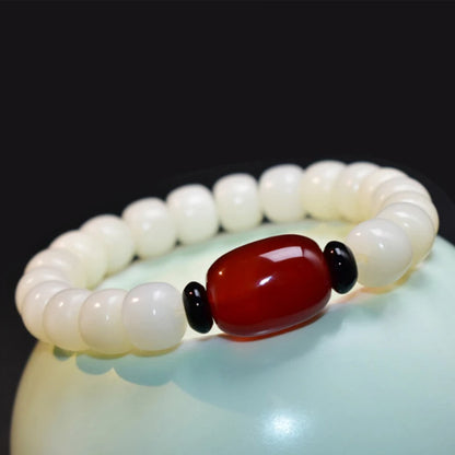 Natural White Jade Bodhi Root Bracelet