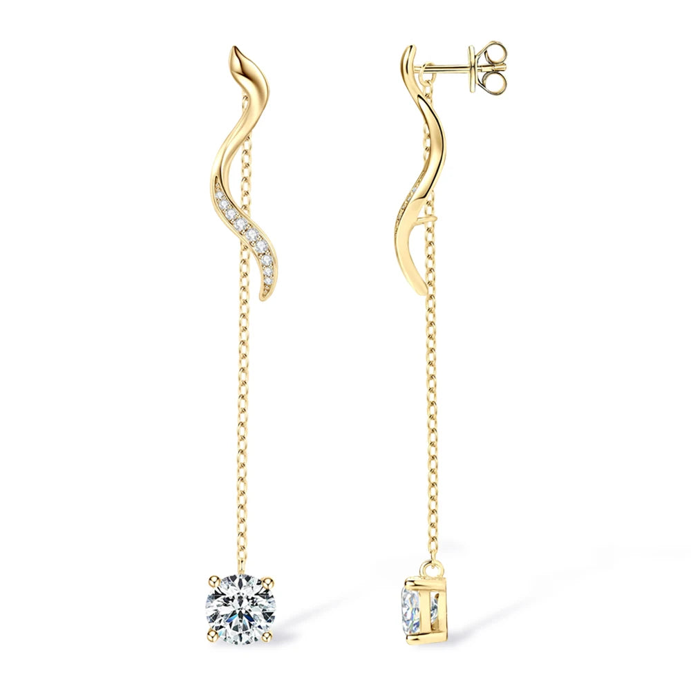 Moissanite Drop Earrings S925 Sterling Silver 1CT  Long Tassel Dangle Earring for Women Wedding Jewelry Gifts with GRA