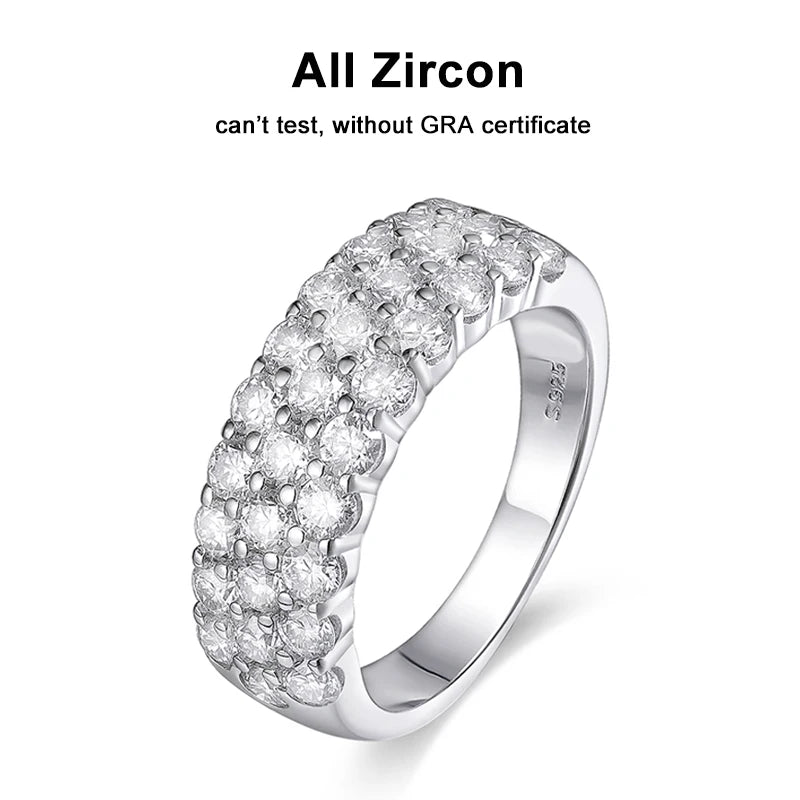 3-Row Moissanite Half Eternity Band - S925 Sterling Silver