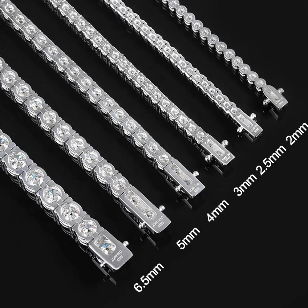 Moissanite 2mm Tennis Bracelet 925 Sterling Silver Plated White Gold Bracelet for Women Man Sparkling Party Jewelry